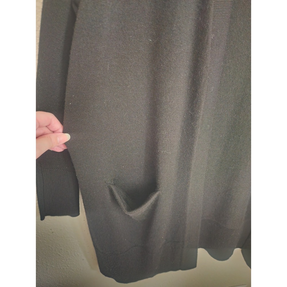 Nordstrom Black Merino Wool Blend Open Front Cardigan Sweater Pockets Medium - Picture 4 of 6